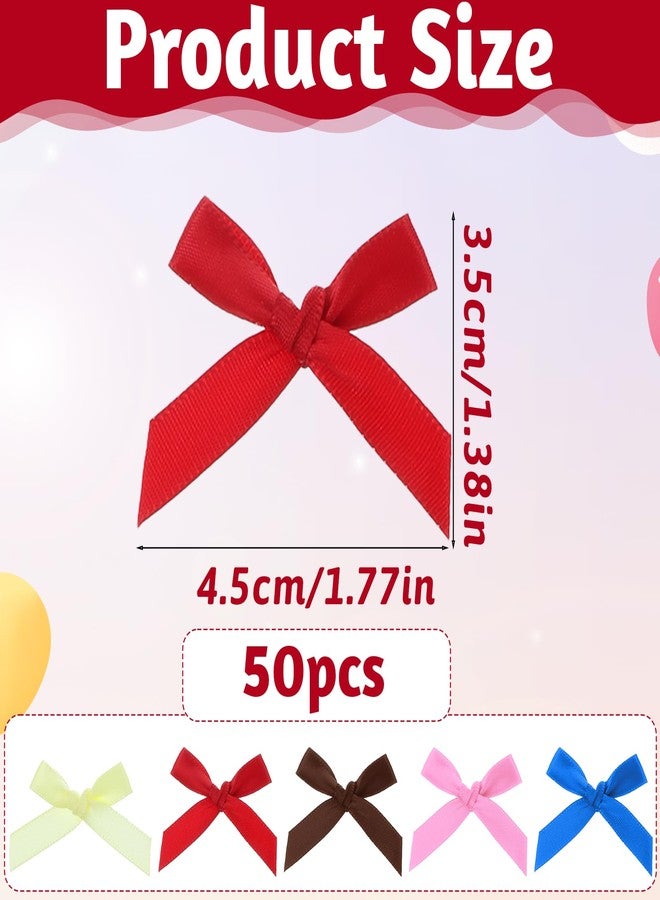 Tweruna 50 PCS Mini Bows for Crafts, Mini Ribbon Bows for Crafts, 1.77" Small Craft Bow, Multicolor Bowknot Decoration Accessories for Christmas Wedding Birthday Party Gift Wrapping DIY Craft - Image 2